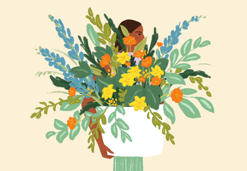 Woman holding flower pot